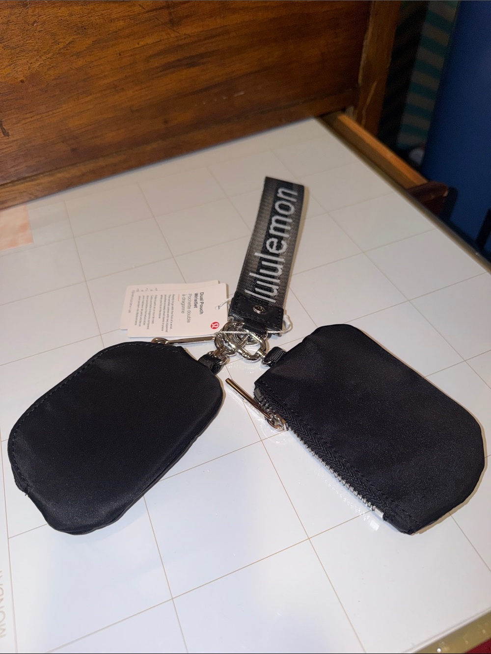 lululemon athletica Black Double Pouch Key & Card Holder with Branded Strap
